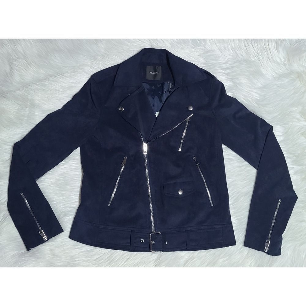 NWT|Theory Modern Moto 2.0 Fulton Navy Faux Suede Jacket